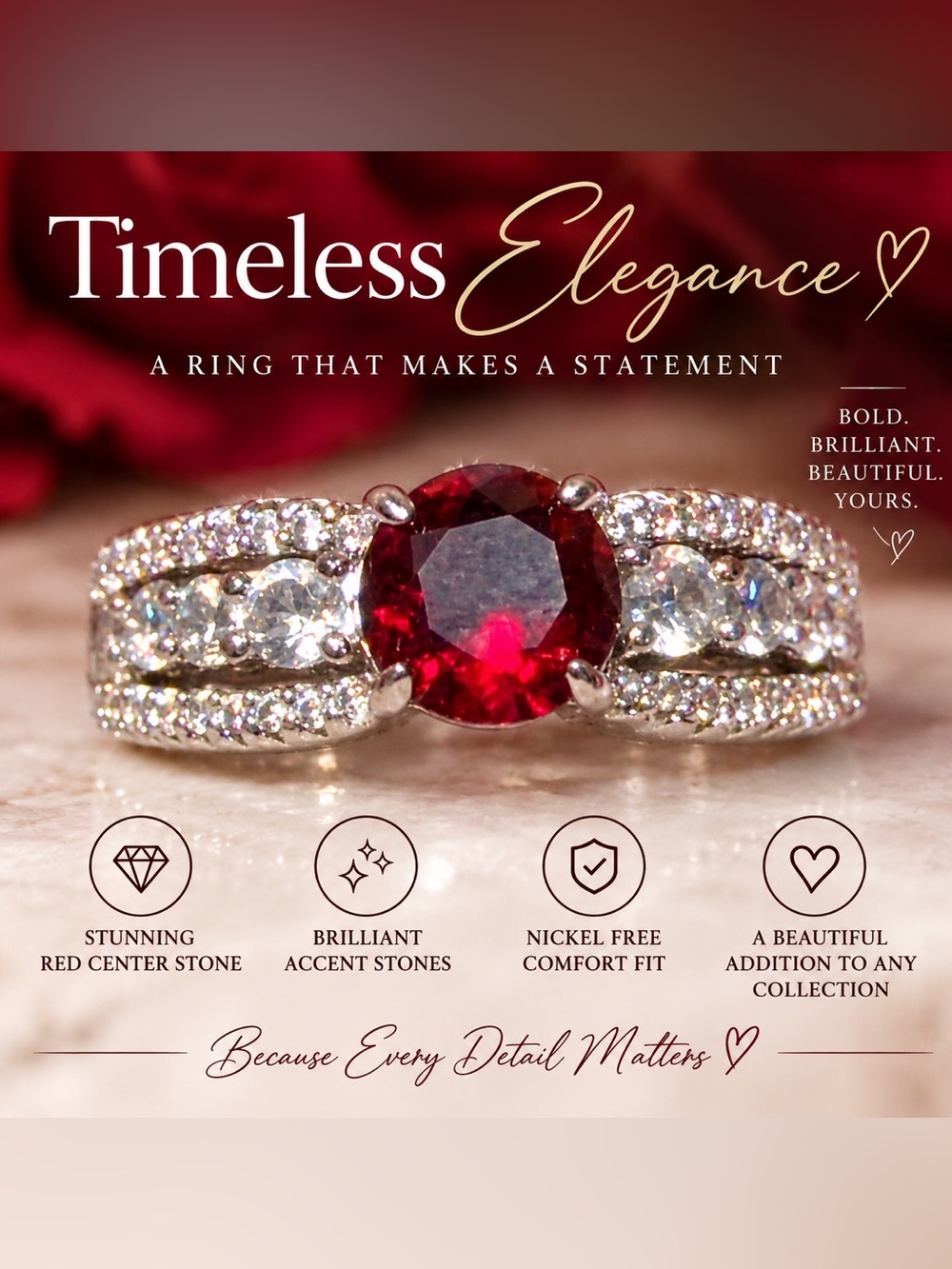 Timeless Elegance Ring with LC Ruby Center Stone and Pave Accent Stones